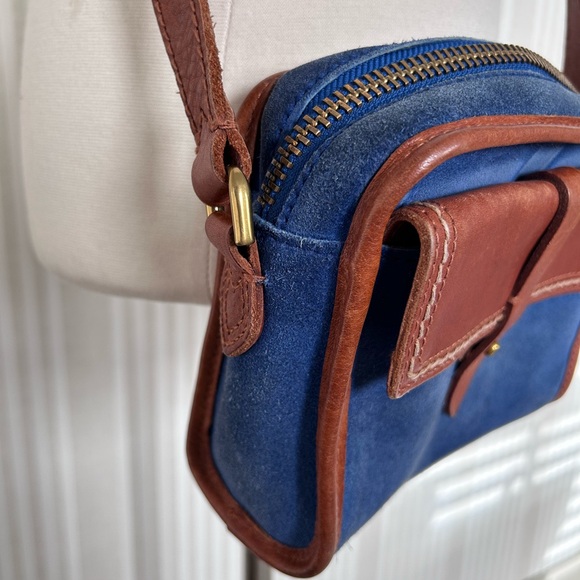 Madewell 1937 Accessories Mini Crossbody Bag Genuine Suede Cognac Leather Blue - Picture 3 of 11